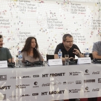 Crew of the film WHEN EVENING FALLS ON BUCHAREST OR METABOLISM , Press Conference, Festival Square, 2013, © Obala Art Centar