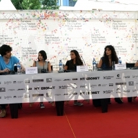 Crew of the film IN BLOOM, Press Conference, Festival Square, 2013, © Obala Art Centar