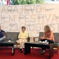 Andy Paterson - Producer of the film THE RAILWAY MAN and Patti Lomax, Coffee With... Programme, Festival Square, Sarajevo Film Festival, 2014 (C) Obala Art Centar