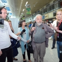Actress Marion Bailey and Director of the film MR. TURNER Mike Leigh in Sarajevo, Airport, 20th Sarajevo Film Festival, 2014 (C) Obala Art Centar