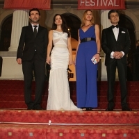 Cast of the film TREASURE with Elma Tataragić, Competition Features Programme Selector, Red Carpet, National Theatre, 21. Sarajevo Film Festival, 2015 (C) Obala Art Centar