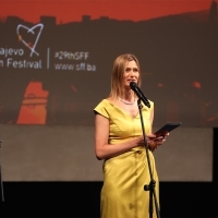 Elma Tataragić, Elma Tataragić, programmer of the Competition Programme – Feature Film, Opening ceremony of Sarajevo Film Festival, National Theatre, 29th Sarajevo Film Festival, 2023 (C) Obala Art Centar
