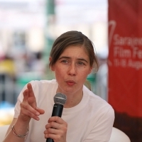 Selma Doborac, director, Docu Press Corner, Festival Square, 29th Sarajevo Film Festival, 2023 (C) Obala Art Centar