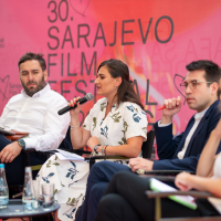 Panel on Urban Mobility, Festival Square, 30th Sarajevo Film Festival, 2024 (C) Obala Art Centar
