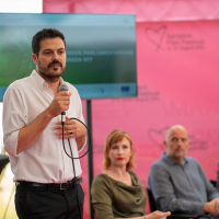 Jovan Marjanović, Panel on Urban Mobility, Festival Square, 30th Sarajevo Film Festival, 2024 (C) Obala Art Centar